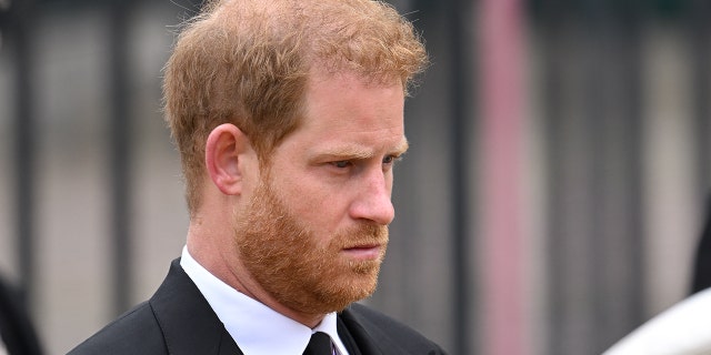 Prince Harry during the state funeral for Queen Elizabeth II at Westminster Abbey Sept. 19, 2022, in London.