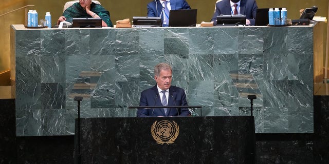 President Niinistö gave Finland's national speech at the  77th session of the U.N. General Assembly.