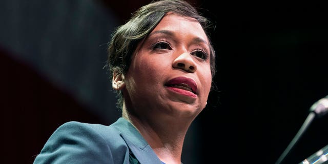 Boston City Councilor and candidate for state attorney general Andrea Campbell speaks during the state’s Democratic party convention, Saturday, June 4, 2022, in Worcester, Mass. Campbell, the former Boston city councilor hoping to succeed Maura Healey as attorney general, would be the first Black woman to hold that post. (AP Photo/Michael Dwyer, File)