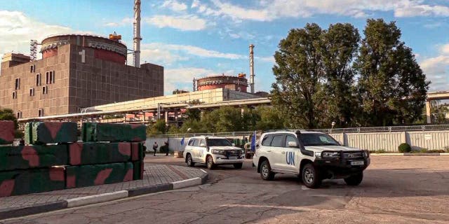 A convoy departs with members of the International Atomic Energy Agency after visiting the Zaporizhia nuclear power plant in Enerkhodar, southeastern Ukraine, on Thursday, September 1, 2022. 