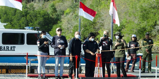On Saturday, September 3, 2022, Indonesia's Environment and Forests Minister Siti Nurbaya Bakar (centre) opened the gates to release three rescued dolphins - Rocky, Rambo and Johnny - from a dolphin sanctuary. The dolphins were released in Banyuwedang Bay in West Bali, Indonesia.