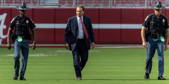 Head coach Nick Saban arrives at Bryant-Denny Stadium before the Utah State game, Sept. 3, 2022, in Tuscaloosa, Alabama.