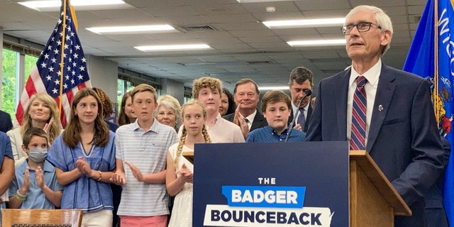 Wisconsin Gov. Tony Evers speaks at Cumberland Elementary School, July 8, 2021. Gov. Evers is calling for spending nearly $2 billion more on public K-12 schools.