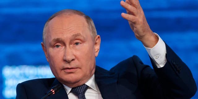 Russian President Vladimir Putin gestures as he speaks during a plenary session at the Eastern Economic Forum in Vladivostok, Russia, Wednesday, Sept. 7, 2022.