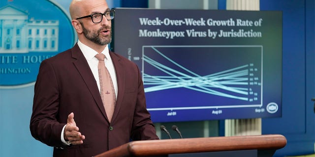 Dr. Demetre Daskalakis, White House Monkeypox response deputy coordinator, speaks during a press briefing at the White House, Wednesday, Sept. 7, 2022.