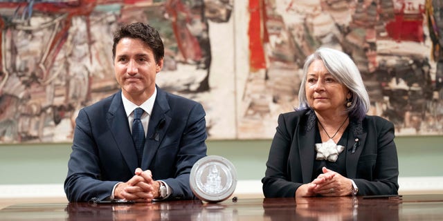 Governor General Mary Simon and Canadian Prime Minister Justin Trudeau are seen during an accession ceremony at Rideau Hall, Ottawa, on September 10, 2022. 