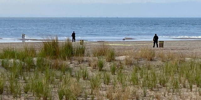 New York Police investigators examine a stretch of beach at Coney Island where three children were found dead in the surf, Monday, Sept. 12, 2022, in New York.