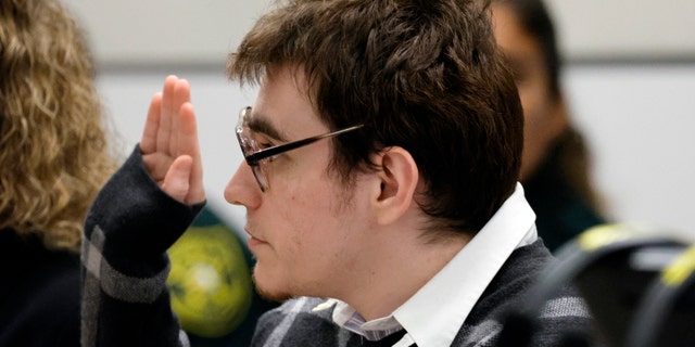 Marjory Stoneman Douglas High School shooter Nikolas Cruz is sworn in during the penalty phase of Cruz's trial at the Broward County Courthouse in Fort Lauderdale on Wednesday, Sept. 14, 2022.