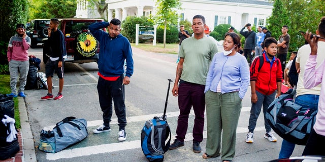 Illegal immigrants arrive at Martha's Vineyard Airport from Florida on Wednesday.  Florida Gov. Ron DeSantis on Wednesday sent two planeloads of immigrants to Martha's Vineyard, sharpening Republican governors' tactics to draw attention to what they see as the Biden administration's failed border policies.