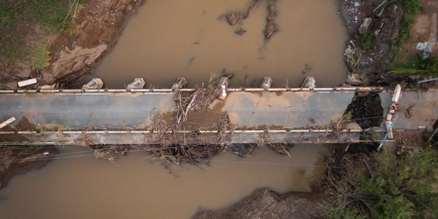 View of a damaged bridge after Hurricane Fiona hit Villa Esperanza in Salinas, Puerto Rico, Wednesday, September 21, 2022.