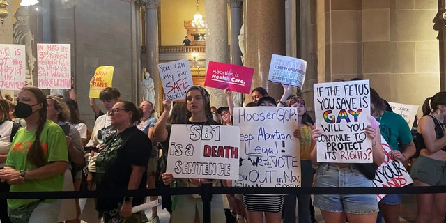Pro-choice activists claim abortion bans violate their religious freedom in new lawsuits 2 Abortion-rights protesters fill Indiana Statehouse corridors and cheer outside legislative chambers, Friday, Aug. 5, 2022, as lawmakers vote to concur on a near-total abortion ban, in Indianapolis.