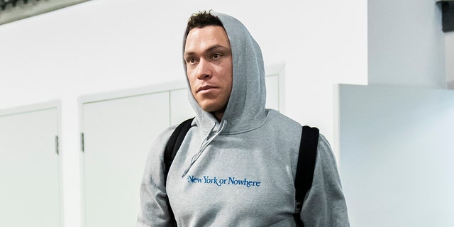 Aaron Judge of the New York Yankees arrives before playing the Toronto Blue Jays on Sept. 26, 2022, in Toronto.