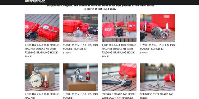 A screenshot showing the search and rescue team's website where they sell T-shirts, fishing magnets and other products emblazoned with their logo.