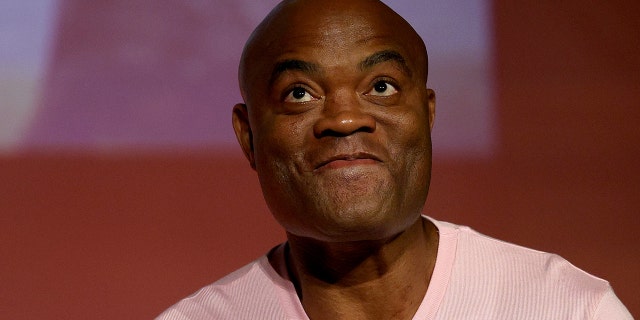 Anderson Silva reacts during a Jake Paul v Anderson Silva press conference at NeueHouse Hollywood on September 12, 2022 in Hollywood, California.