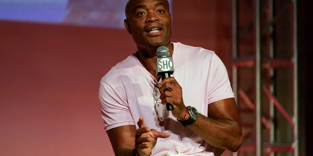 Anderson Silva speaks during a news conference Monday, Sept. 12, 2022, in Los Angeles. He is scheduled to fight Jake Paul at a catchweight of 187 pounds on Oct. 29 in Phoenix.