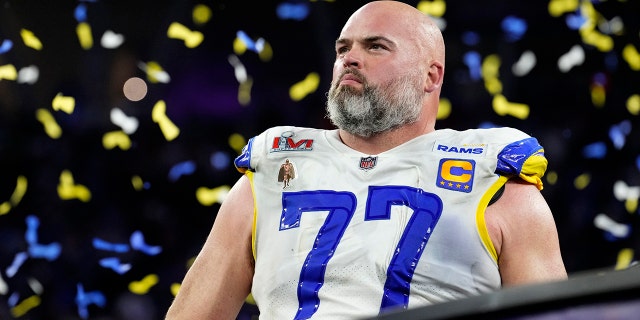 Andrew Whitworth after the Los Angeles Rams defeated the Cincinnati Bengals 23-20 during Super Bowl LVI at SoFi Stadium in Inglewood on February 13, 2022.