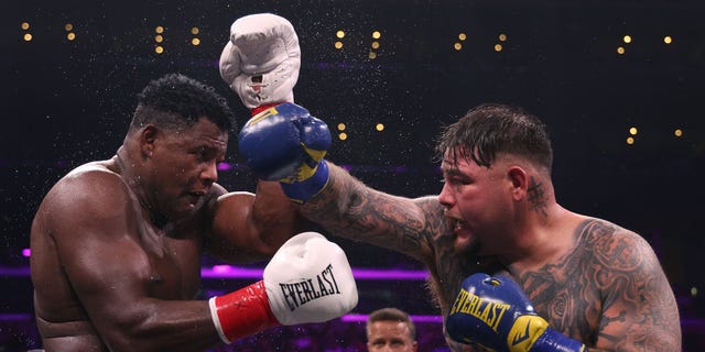 Andy Ruiz Jr. punches Luis Ortiz to win by unanimous decision in a WBC World Heavyweight Title Eliminator match on September 4, 2022 in Los Angeles.