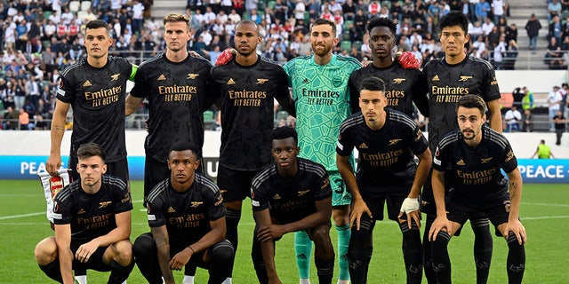 Arsenal players poses prior the Europa League Group A soccer match between FC Zuerich and Arsenal, Thursday, Sept. 8, 2022, at the Kybunpark stadium, in St. Gallen, Switzerland.