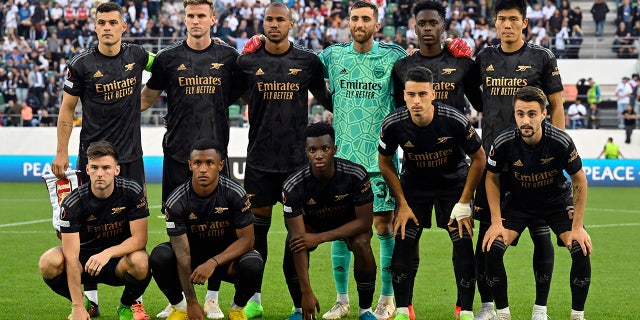 Arsenal players pose before the Europa League Group A soccer match between FC Zuerich and Arsenal on Thursday, September 8, 2022, at Kybunpark Stadium, St. Gallen, Switzerland.