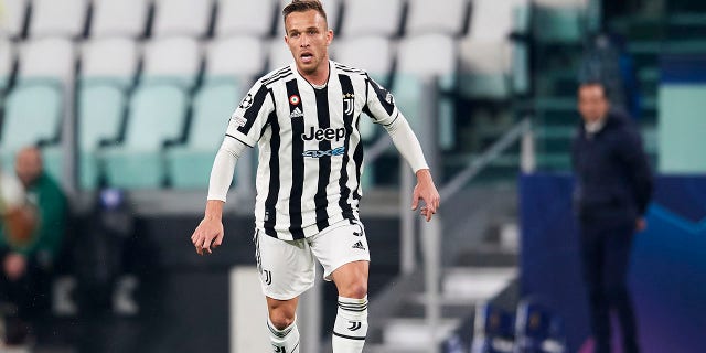 Arthur Melo of Juventus faces Villarreal CF during their UEFA Champions League Round of Sixteen Leg Two match at Juventus Stadium in Turin, Italy, on March 16, 2022.