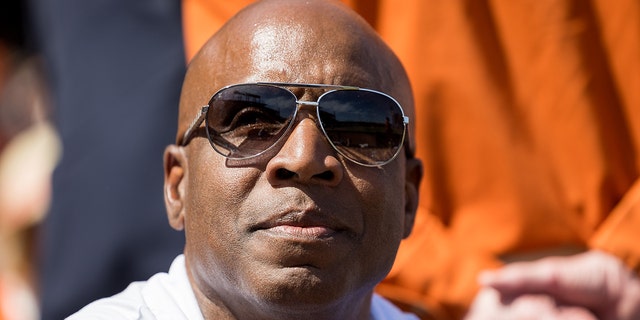Giants legend Barry Bonds watches the MLB opening game between the Miami Marlins and the San Francisco Giants on April 8, 2022 at Oracle Park in San Francisco. 