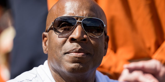 Giants legend Barry Bonds watches the MLB opening game between the Miami Marlins and the San Francisco Giants on April 8, 2022 at Oracle Park in San Francisco. 