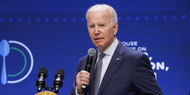 US President Joe Biden speaks at the White House Conference On Hunger, Nutrition And Health in Washington, DC, US, on Wednesday, Sept. 28, 2022.