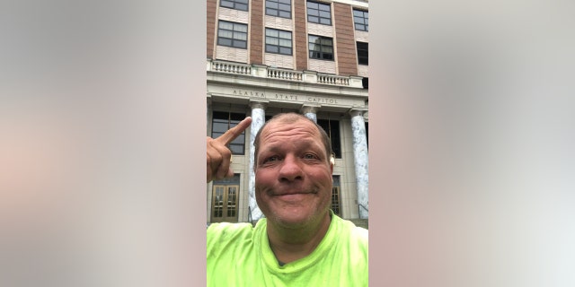 Bob Barnes, 52, of Syracuse, N.Y., who bicycled to all 50 state capitols in one year, reached his 49th capitol — Juneau, Alaska — on July 23, 2022.