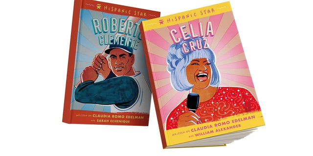 The first two books in the Hispanic Star series for children are pictured. The books open a window in the lives of Roberto Clemente, sports star and humanitarian, and Celia Cruz, who was known as the "queen of salsa." 