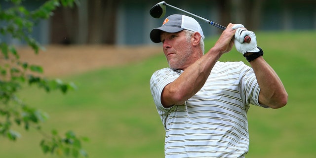 Brett Favre hits his drive on the 12th hole during the first round of the BMW Charity Pro-Am presented by SYNNEX Corporation held at Thornblade Club on June 6, 2019 in Greer, South Carolina.