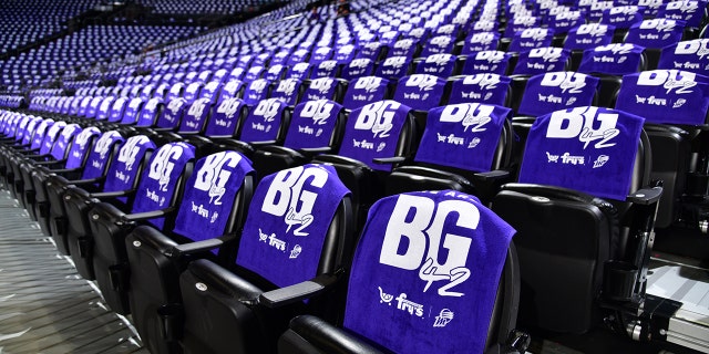 The Phoenix Mercury displayed Brittney Griner No. 42 towels prior to a game against the Chicago Sky Aug. 14, 2022, at Footprint Center in Phoenix, Ariz.