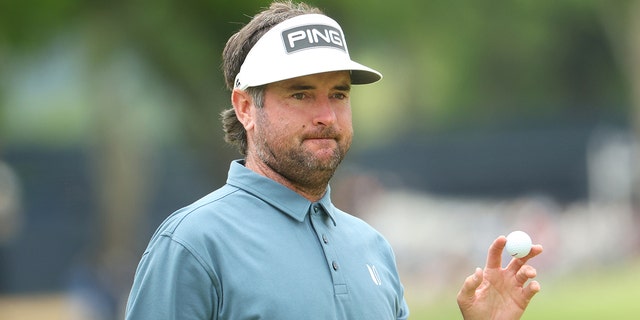 Bubba Watson, of the United States, reacts to his putt on the third green during the final round of the 2022 PGA Championship at Southern Hills Country Club on May 22, 2022, in Tulsa, Oklahoma.