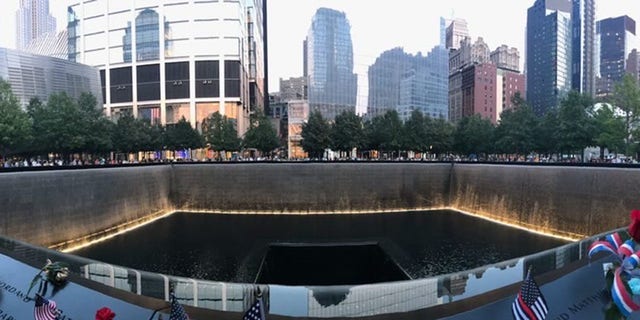 The 9/11 Memorial Pool in Lower Manhattan is shown here on September 11, 2019. Americans of all walks of life are again honoring all those lost during the terror attacks in the U.S. on Sept. 11, 2001.