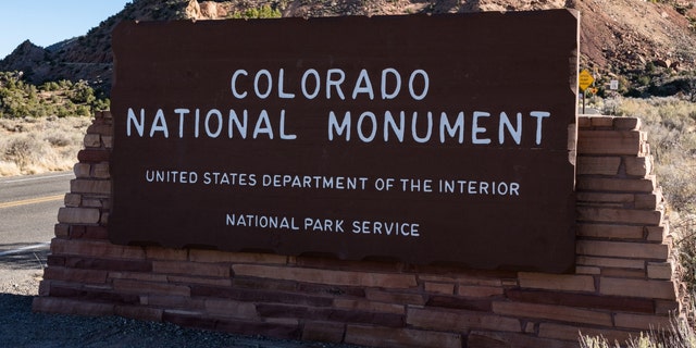 The entrance sign at the Colorado National Monument, Colorado, USA.