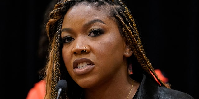 Cherelle Griner, wife of WNBA star Brittney Griner, speaks during a news conference in Chicago, July 8, 2022.