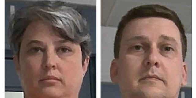 These booking photos released by the West Virginia Regional Jail and Correctional Facility Authority show Diana Toebbe, left, and Jonathan Toebbe. 