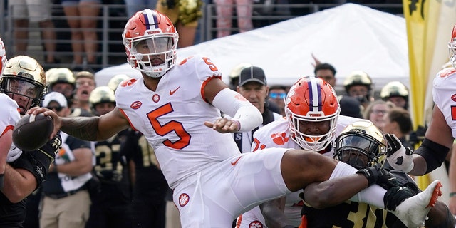 Clemson quarterback DJ Uiagalelei looks to pass against Wake Forest during the second half in Winston-Salem, North Carolina, on Sept. 24, 2022.