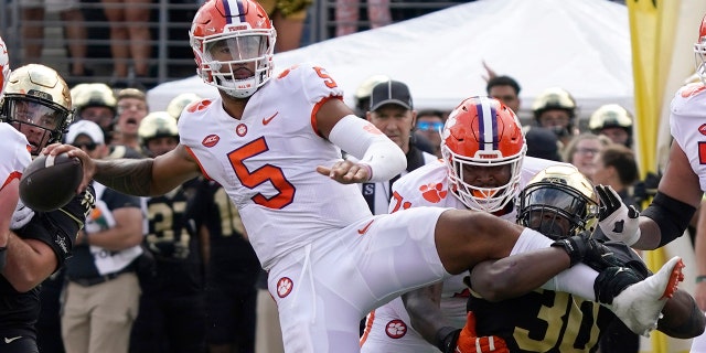 Clemson quarterback DJ Uiagalelei looks to pass against Wake Forest during the second half in Winston-Salem, North Carolina, on Sept. 24, 2022.