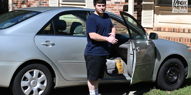 Andrew Tyler Giegerich are seen outside of his residence in Atlanta, Georgia on Friday, September 23, 2022. His girlfriend, Amanda Bearden's mother, Debbie Collier, was the victim of a brutal murder, her body found on September 11, 2022.