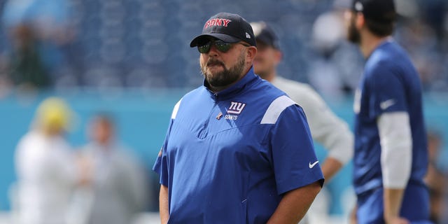 Head coach Brian Daboll of the New York Giants looks onward during pregame against the Tennessee Titans at Nissan Stadium on September 11, 2022, in Nashville, Tennessee.