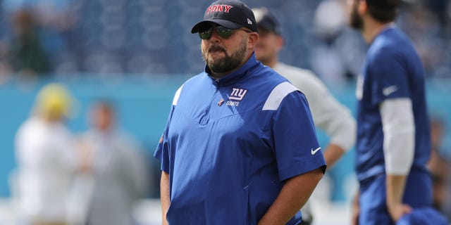 Head coach Brian Daboll of the New York Giants looks onward during pregame against the Tennessee Titans at Nissan Stadium on September 11, 2022, in Nashville, Tennessee.