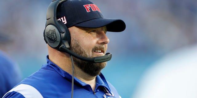 Head coach Brian Daboll of the New York Giants looks on during the fourth quarter in the game against the Tennessee Titans at Nissan Stadium on September 11, 2022, in Nashville, Tennessee.