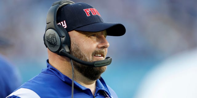 Head coach Brian Daboll of the New York Giants looks on during the fourth quarter in the game against the Tennessee Titans at Nissan Stadium on September 11, 2022, in Nashville, Tennessee.