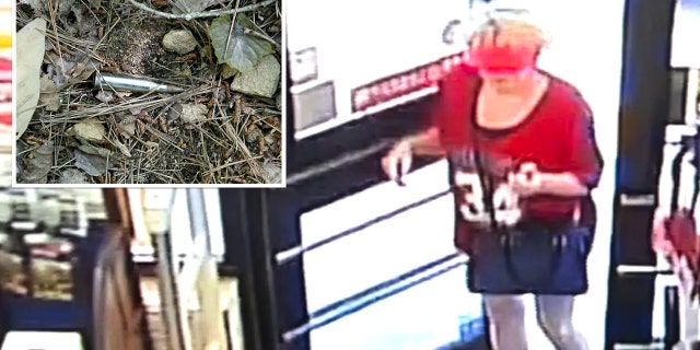 Debbie Collier captured on surveillance video at a Georgia Family Dollar store the day she went missing on Sept. 10, 2022. Inset: An unfired round on the trail leading to where police found her remains the following day