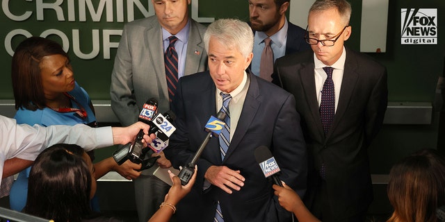 Shelby County District Attorney, Steve Mulroy addresses the media after Ezekiel Kelly's appearance in Shelby County court in Memphis, Tennessee on September 9, 2022. Kelly is alleged to have killed four people and injured more as he drove around Memphis firing at will and carjacking numerous people too.