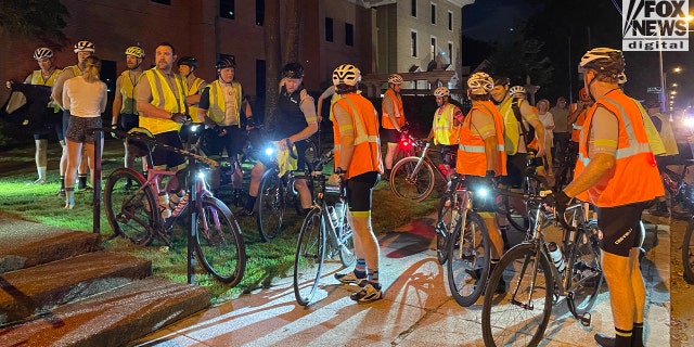 A group of cyclists turn out to the run for Eliza Fletcher Friday morning. Many of them are friends with her husband, Richie, who is also a rider.