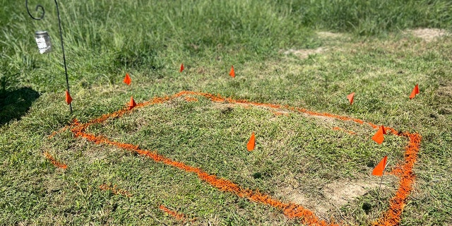 The rough outline of the object buried under Soza's Texas property. Deputies believe it is a buried casket.
