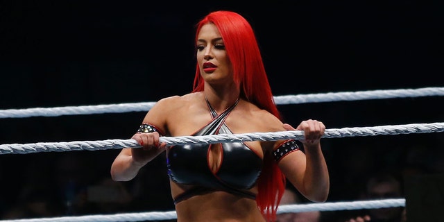 Wrestler Eva Marie during a show at the AccorHotels Arena in Paris, as part of the WrestleMania Revenge Tour, the World Wrestling Entertainment European tour, on April 22, 2016.