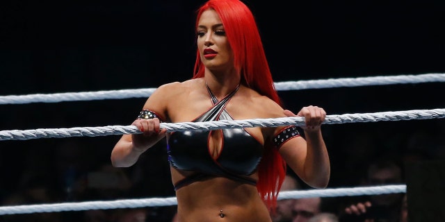 Wrestler Eva Marie during a show at the AccorHotels Arena in Paris, as part of the WrestleMania Revenge Tour, the World Wrestling Entertainment European tour, on April 22, 2016.