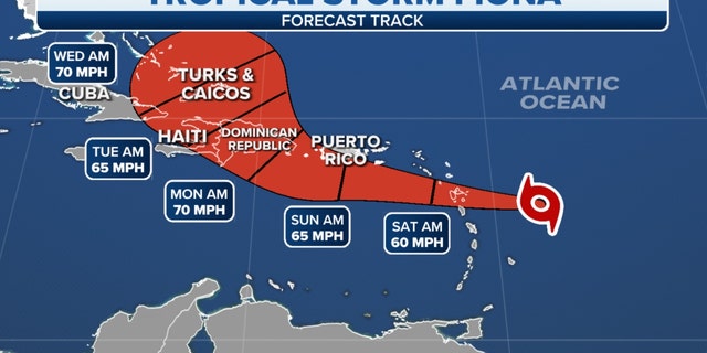 The forecast track for Tropical Storm Fiona